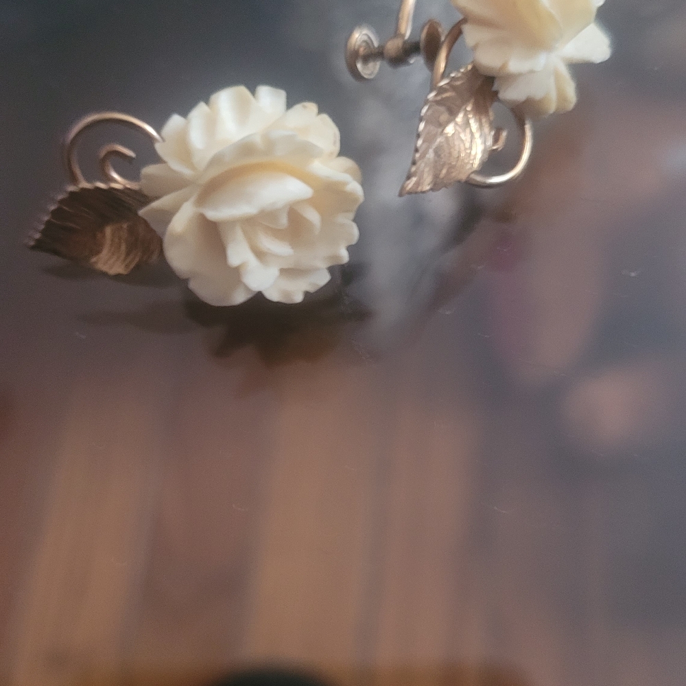 Cream Floral Clip-On Earrings